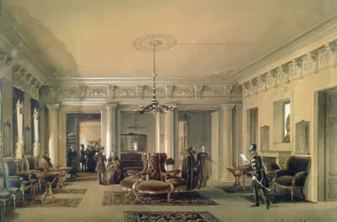 Der Warteraum der Postkutschenstation in St. Petersburg, 1848